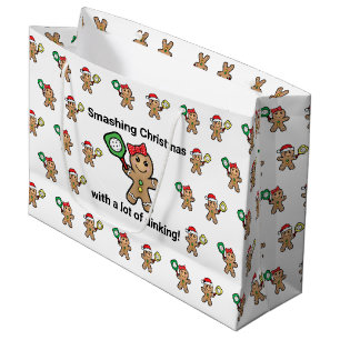 Custom text Pickleball Gingerbread people Large Gift Bag