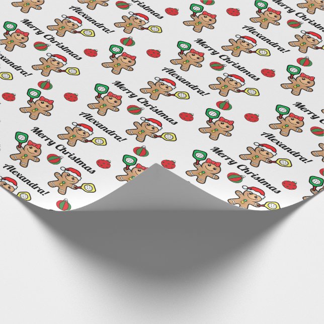 Custom text Pickleball Gingerbread people Wrapping Paper (Corner)