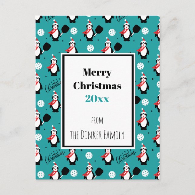 🐧 Custom text 🐧 Pickleball Merry Christmas 🎁  Postcard (Front)