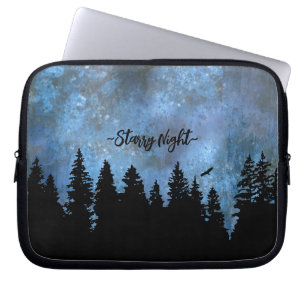 Custom Text Pine Forest Night Laptop Sleeve