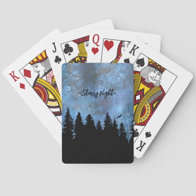 Custom Text Pine Forest Night Playing Cards (Back)