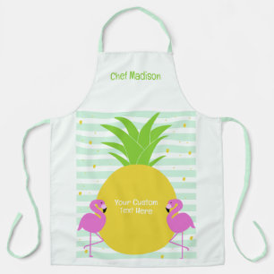 Custom Text Pineapple Flamingos Apron