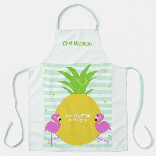 Custom Text Pineapple Flamingos Apron (Front)