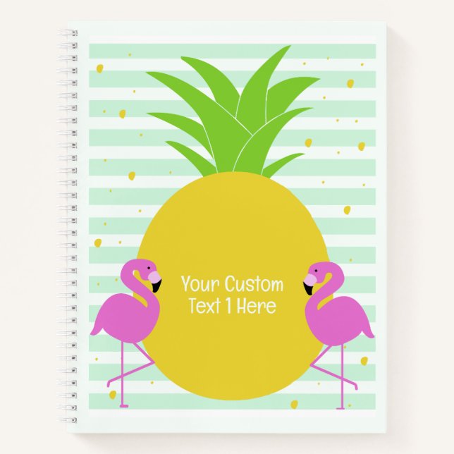 Custom Text Pineapple Flamingos Notebook (Front)