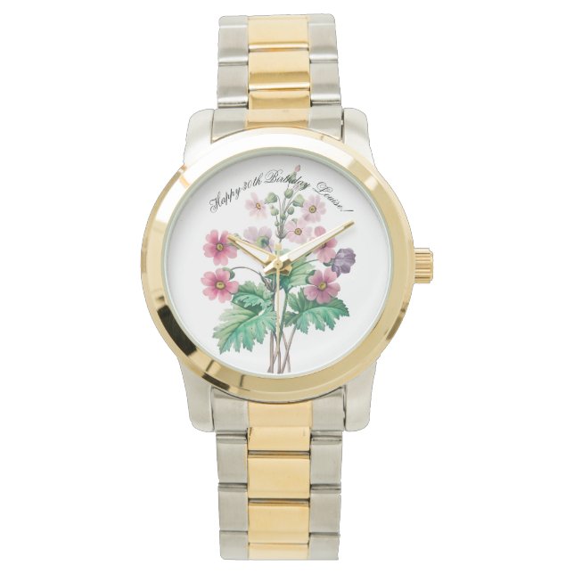 Custom(Text) Pink and Purple Watercolor  Flower Watch (Front)