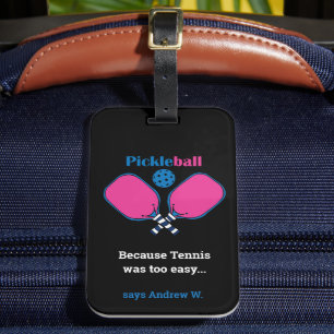 Custom text pink & blue Pickleball Luggage Tag
