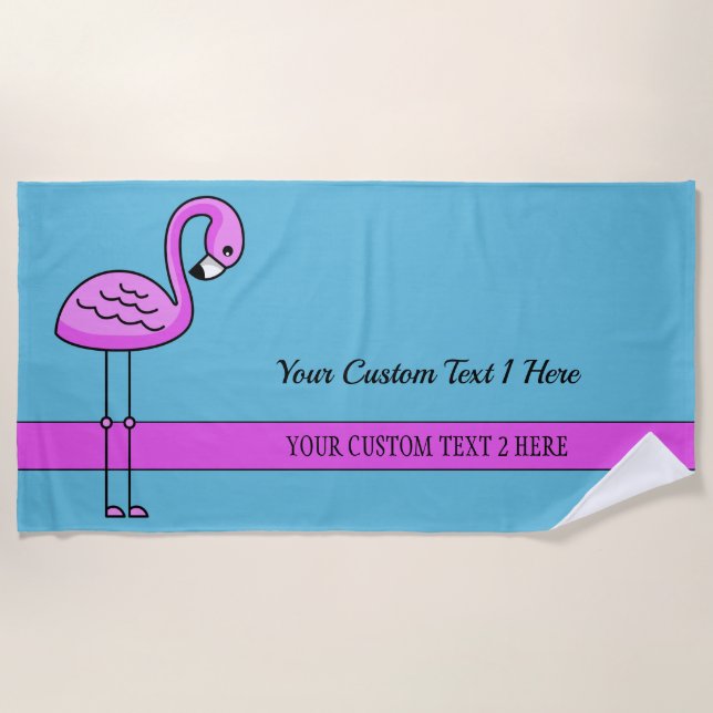 Custom text Pink Flamingo beach towel (Front)