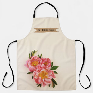 Custom Text Pink Floral Bouquet Kraft Ribbon  Apron
