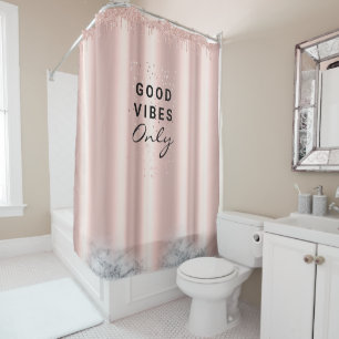 Custom Text Pink Glitter Drips Elegant Sleek Shower Curtain