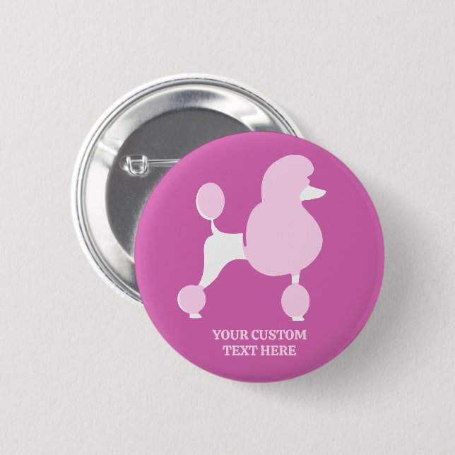 Custom Text Pink Poodle 6 Cm Round Badge (Front & Back)