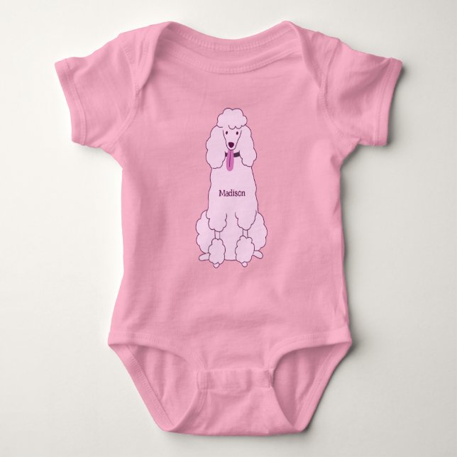 Custom Text Pink Poodle Baby Bodysuit (Front)