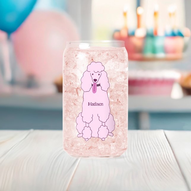 Custom Text Pink Poodle Can Glass (Insitu (Baby Shower))