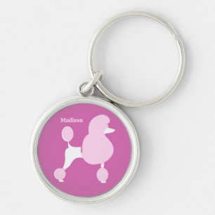 Custom Text Pink Poodle Key Ring