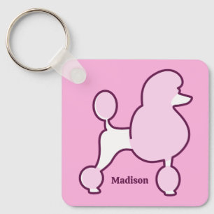 Custom Text Pink Poodle Key Ring