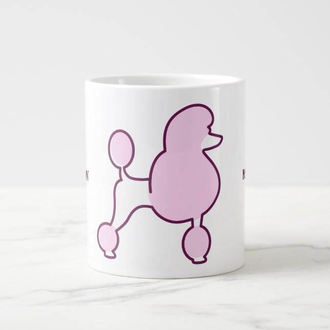 Custom Text Pink Poodle Large Coffee Mug (Front)