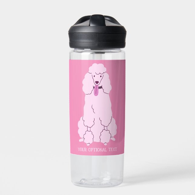 Custom Text Pink Poodle Water Bottle (Front)