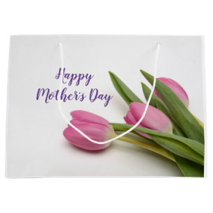 Custom Text Pink Tulips Large Gift Bag