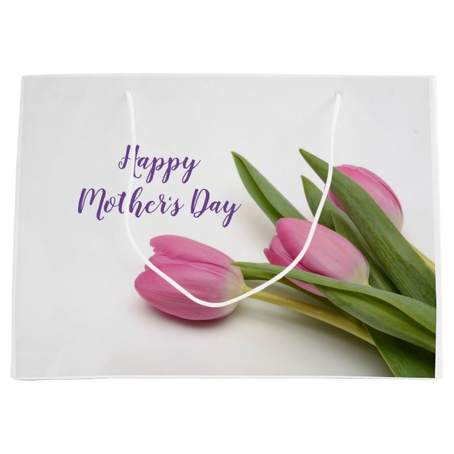 Custom Text Pink Tulips Large Gift Bag (Front)