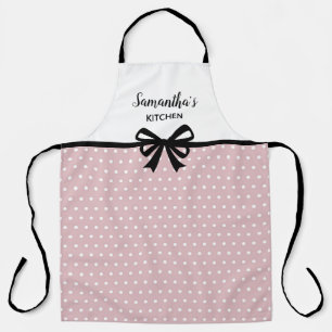 Custom Text Pink White Polka Dots Fun Cute Kitchen Apron