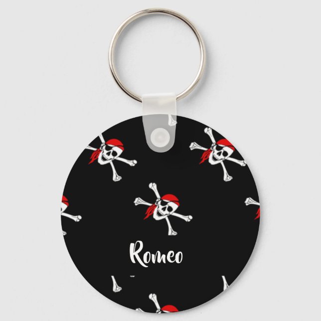 Custom text pirates pattern key ring (Front)
