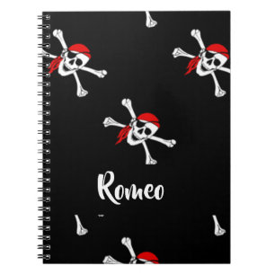 Custom text pirates pattern notebook
