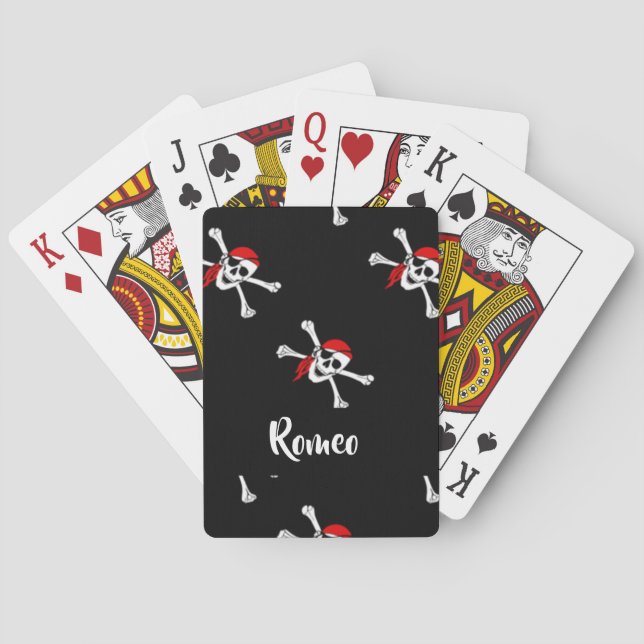 Custom text pirates pattern playing cards (Back)