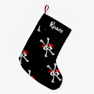 Custom text pirates pattern small christmas stocking