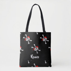 Custom text pirates pattern tote bag