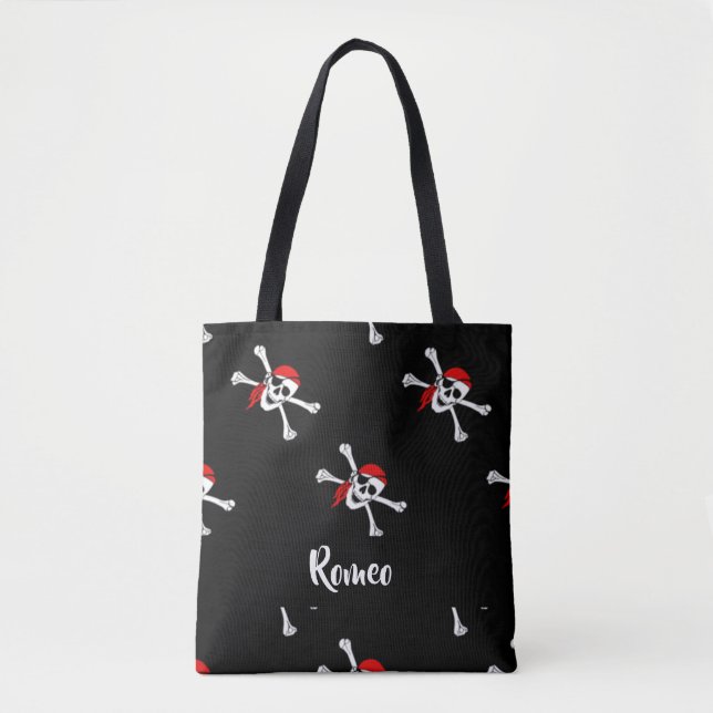 Custom text pirates pattern tote bag (Front)
