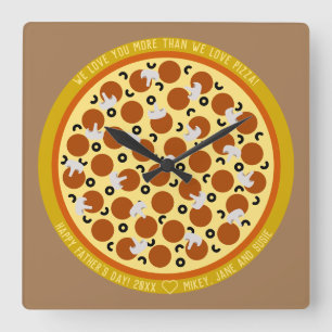Custom Text Pizza Delivery Box   Father's Day 2020 Square Wall Clock