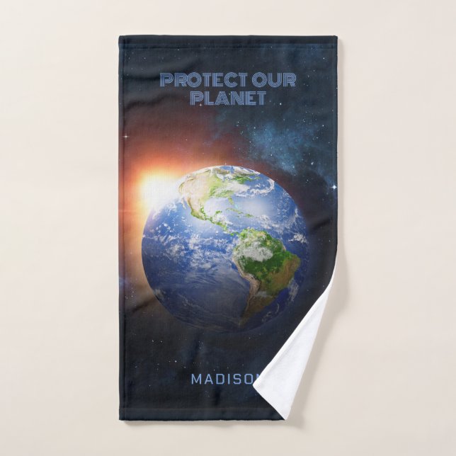 Custom Text Planet Earth Hand Towel (Hand Towel)
