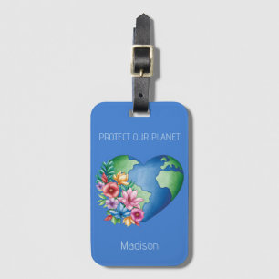 Custom Text Planet Earth Heart Luggage Tag