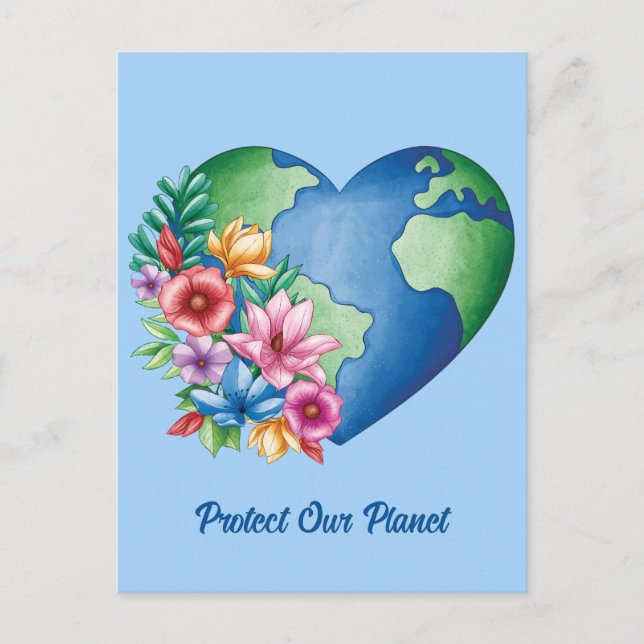 Custom Text Planet Earth Heart Postcard (Front)