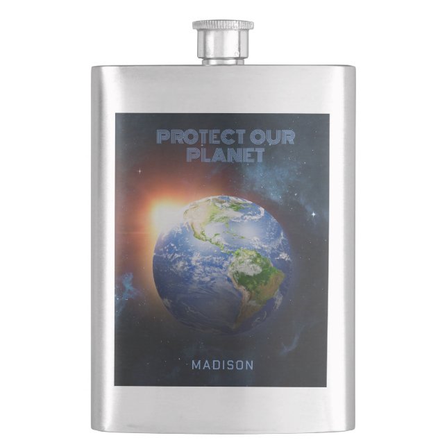 Custom Text Planet Earth Hip Flask (Front)