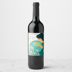 Custom Text Planet Earth Mother Wine Label