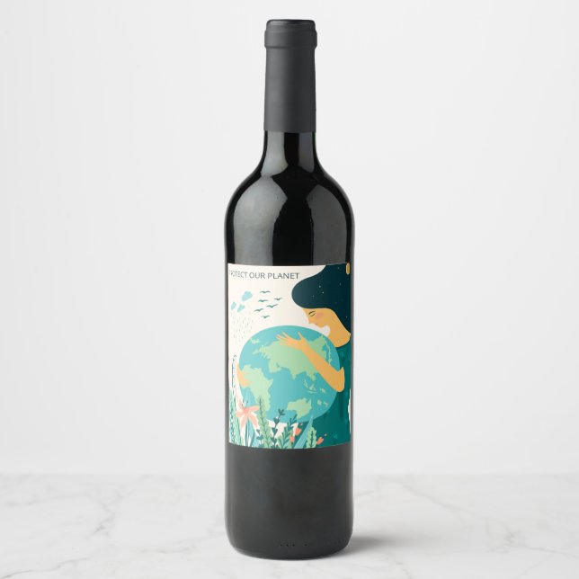 Custom Text Planet Earth Mother Wine Label (Front)