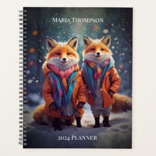 Custom Text Planner Fun Foxes Clothed In A Forest