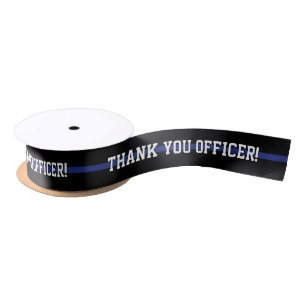 Custom Text Police Officer Thin Blue Line Satin Ribbon