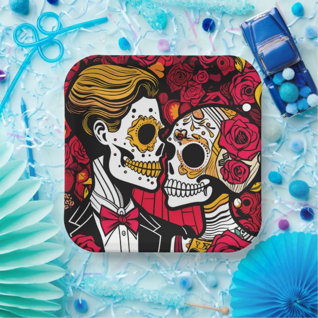 Custom text 💀 Pop Día de Muertos Paper Plate (Party)