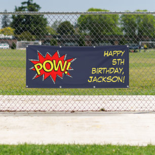 Custom Text "POW" Superhero Comic Book Template Banner