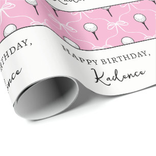 Custom Text Preppy Pink White Bow Golf Pattern Wrapping Paper