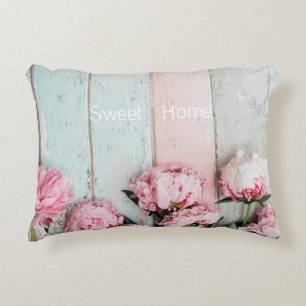 Custom text Pretty painted wood rustic Flowers Decorative Cushion