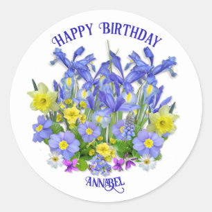 Custom Text Pretty Spring Flowers and Butterflies  Classic Round Sticker