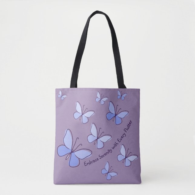 Custom Text Purple Blue Butterfly Flutter Lavender Tote Bag (Front)