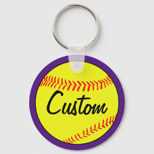 Custom Text Purple Fastpitch Softball Keychain