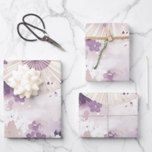 Custom Text Purple Watercolor Japanese Parasol  Wrapping Paper Sheet