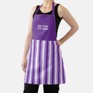 Custom text purple white striped  apron