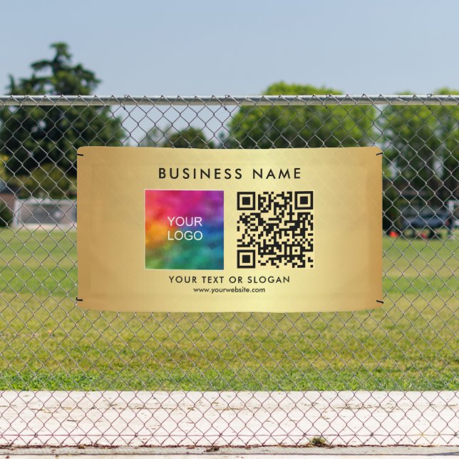 Custom Text QR Code Company Logo Outdoor Gold Banner (Insitu)