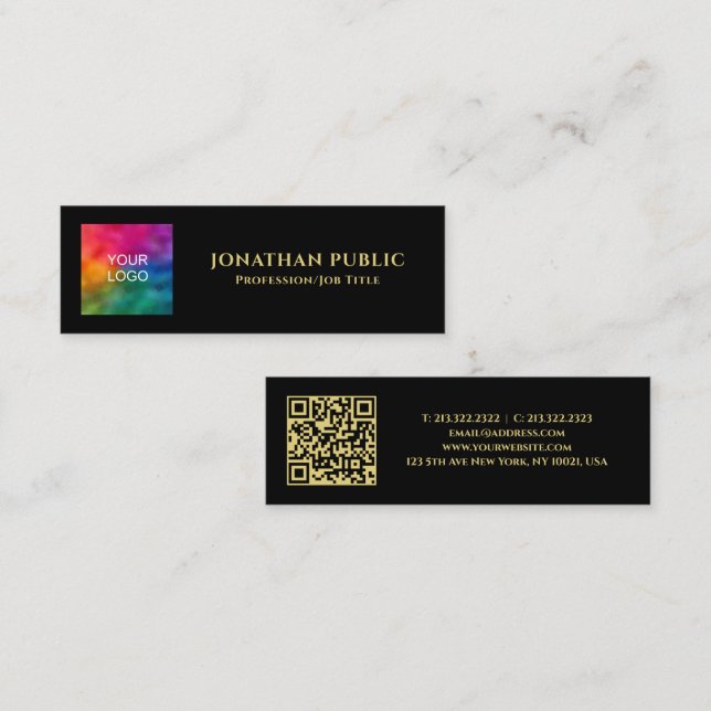 Custom Text QR Code Logo Template Black Gold Mini Calling Card (Front/Back)