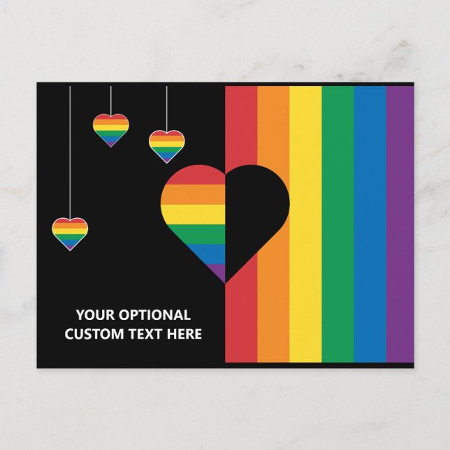 Custom Text Rainbow Hearts & Stripes Postcard (Front)